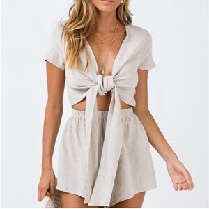 Princess polly RAGNAR TIE FRONT ROMPER BEIGE
